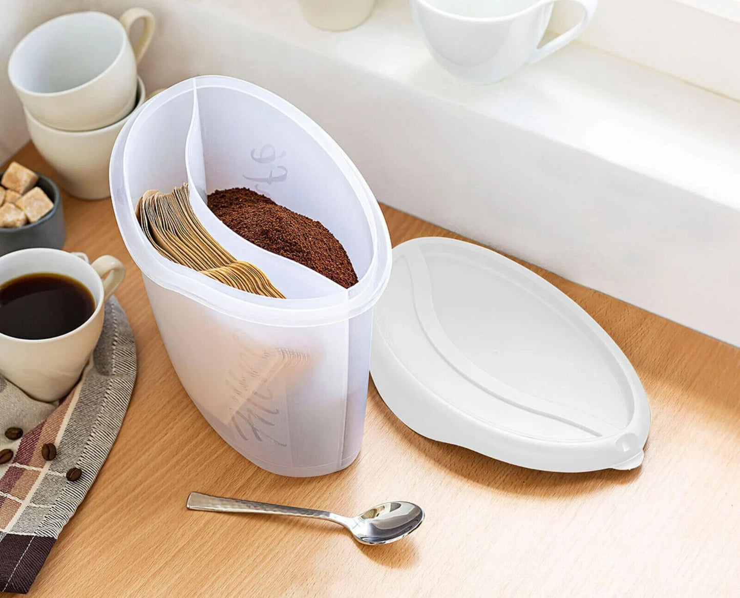Kaffee Vorratsdose 2 in 1 für Kaffeefilter Kaffeebohnen & Kaffee Pulver