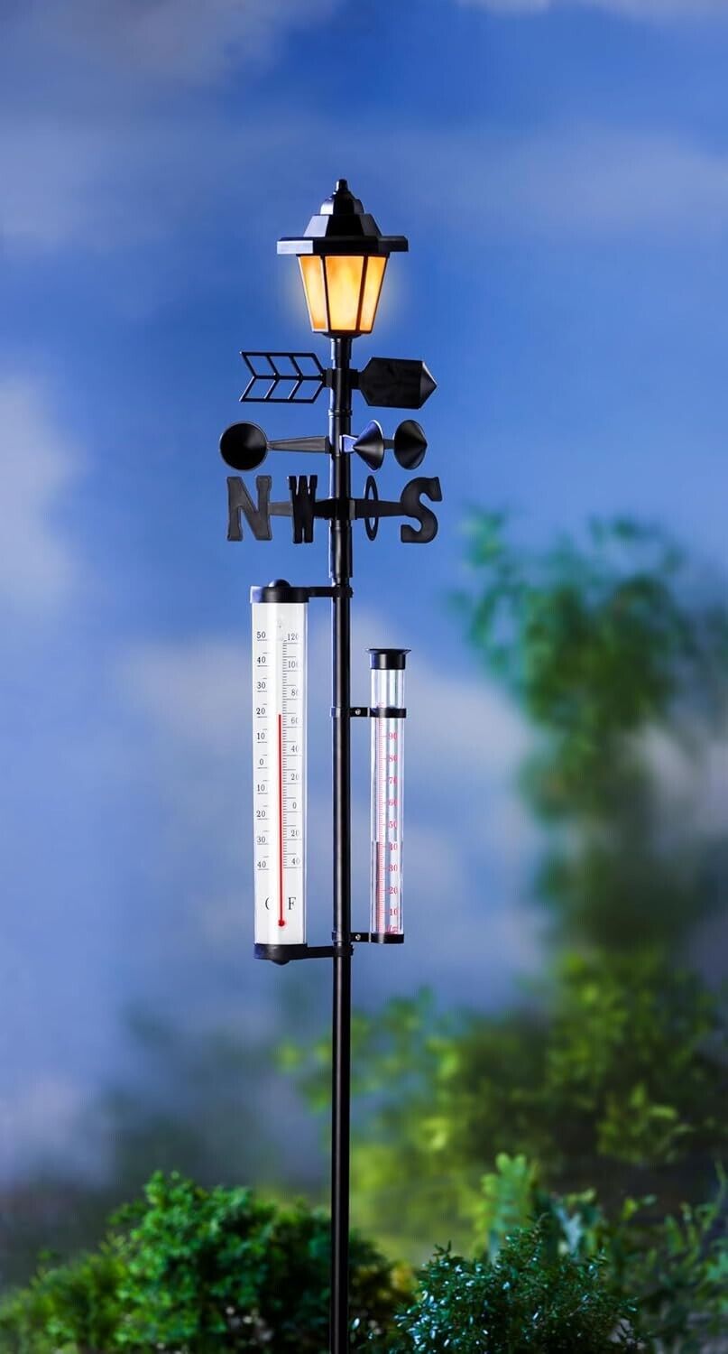 Solar-Wetterstation 5in1 "Flame" Wetterstation mit Windmesser, Regenmesser & LED